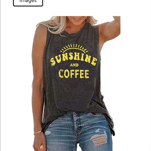 New! Sale 🎉 Sunshine Coffee Sleeveless Tank Top Distressed Graphic Print Top - Picture 7 of 8
